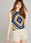 Navy  Psychedelic Diamond Crochet Top, Navy, large