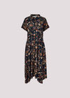 Sarasa Floral Shirt Midi Dress, Navy, large