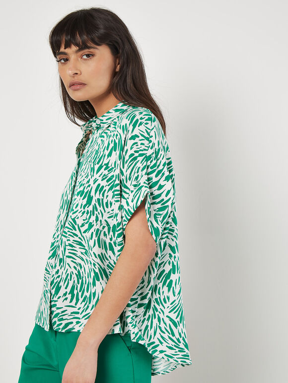 Brushstroke Print Short Sleeve Shirt, Green, large