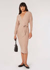 Rib Knit Wrap Midi Dress, Stone, large