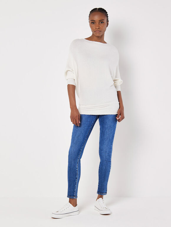 Textured Knit Lightweight Jumper, White, large