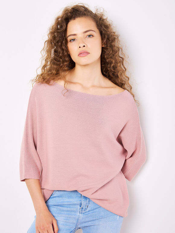 Stretch Knit Batwing Top, Pink, large