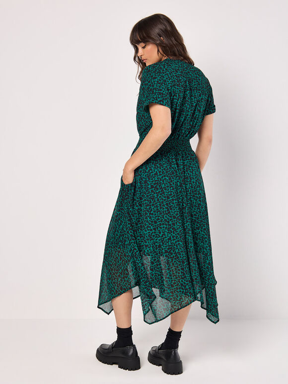 Abstract Squares Chiffon Midi Dress, Green, large