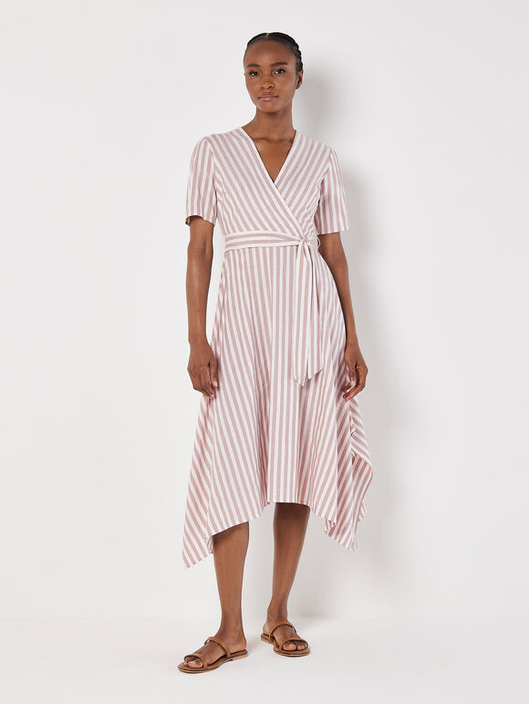 Stripe Wrap Hanky Hem Midi Dress, Pink, large
