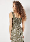 Floral Silhouette Smocked Midi Dress, Khaki, large