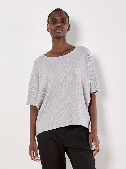 Metallic Sparkle Waffle Knit Cut-Out Top