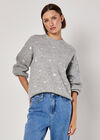 Embroidered Heart Jumper, Grey, large