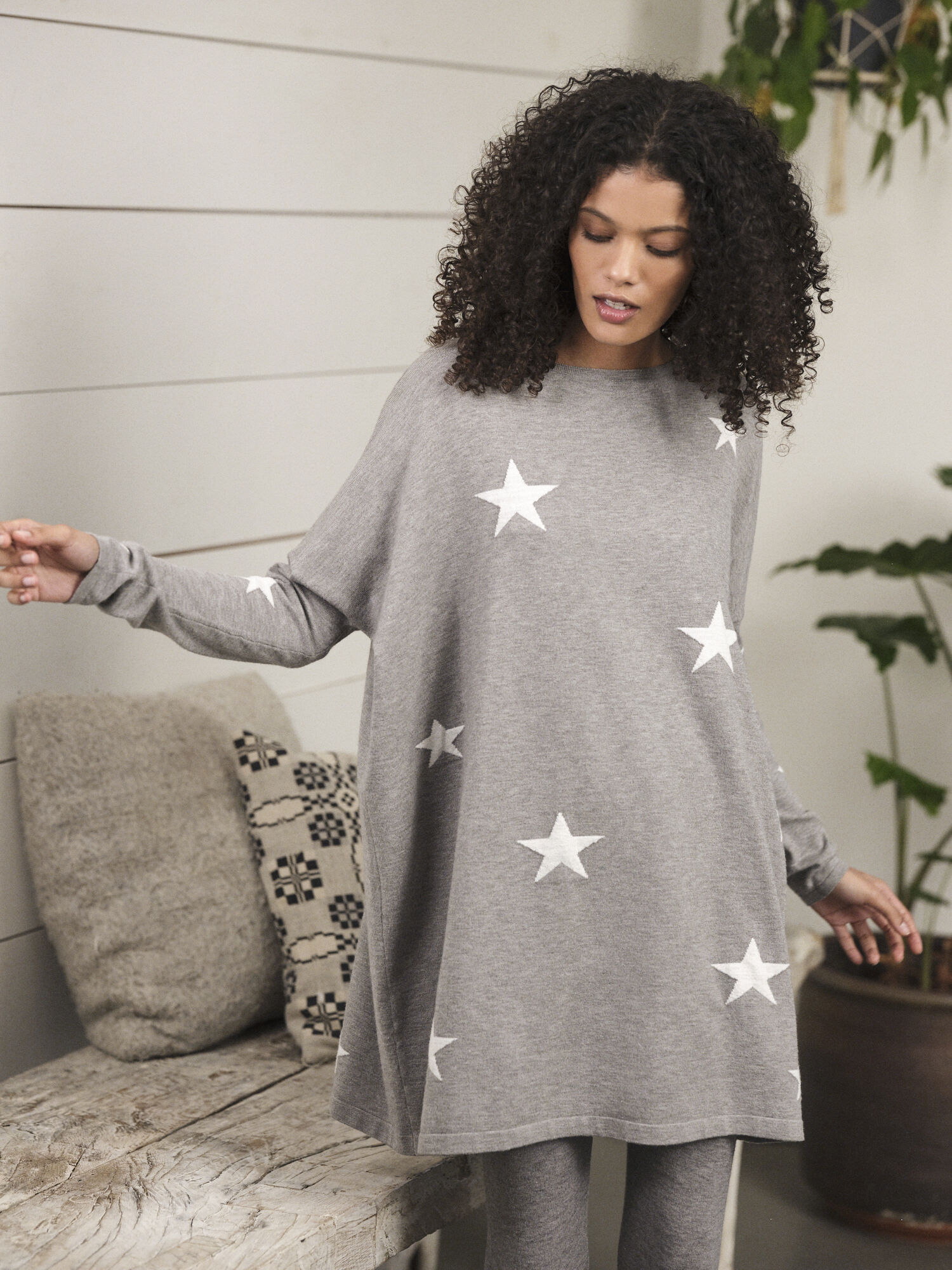Lurex Star Oversized Jumper Apricot Clothing