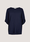 Waffle Knit Button Detail Top, Navy, large