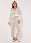 Open Collar Floral Crochet Top, White, large