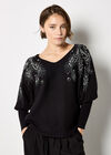 Diamante Feather Jumper, Black, large