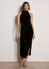 Velvet Sequin Halter Neck Maxi Dress, Black, large