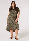 Curve Animal Satin Midi Dress, Khaki, large