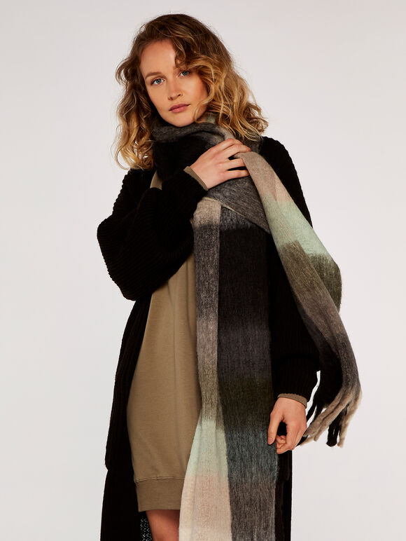 Colourblock Ombre Scarf, Black, large