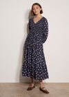 Smocked Floral Midi Dress, Navy, large