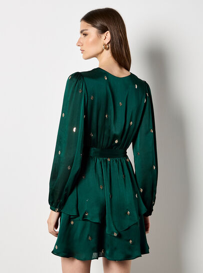 Sequin Spot Satin Wrap Mini Dress