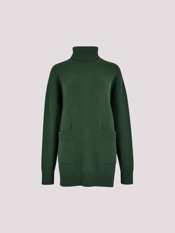 Oversized Tunic Roll Neck Jumper, Green, large