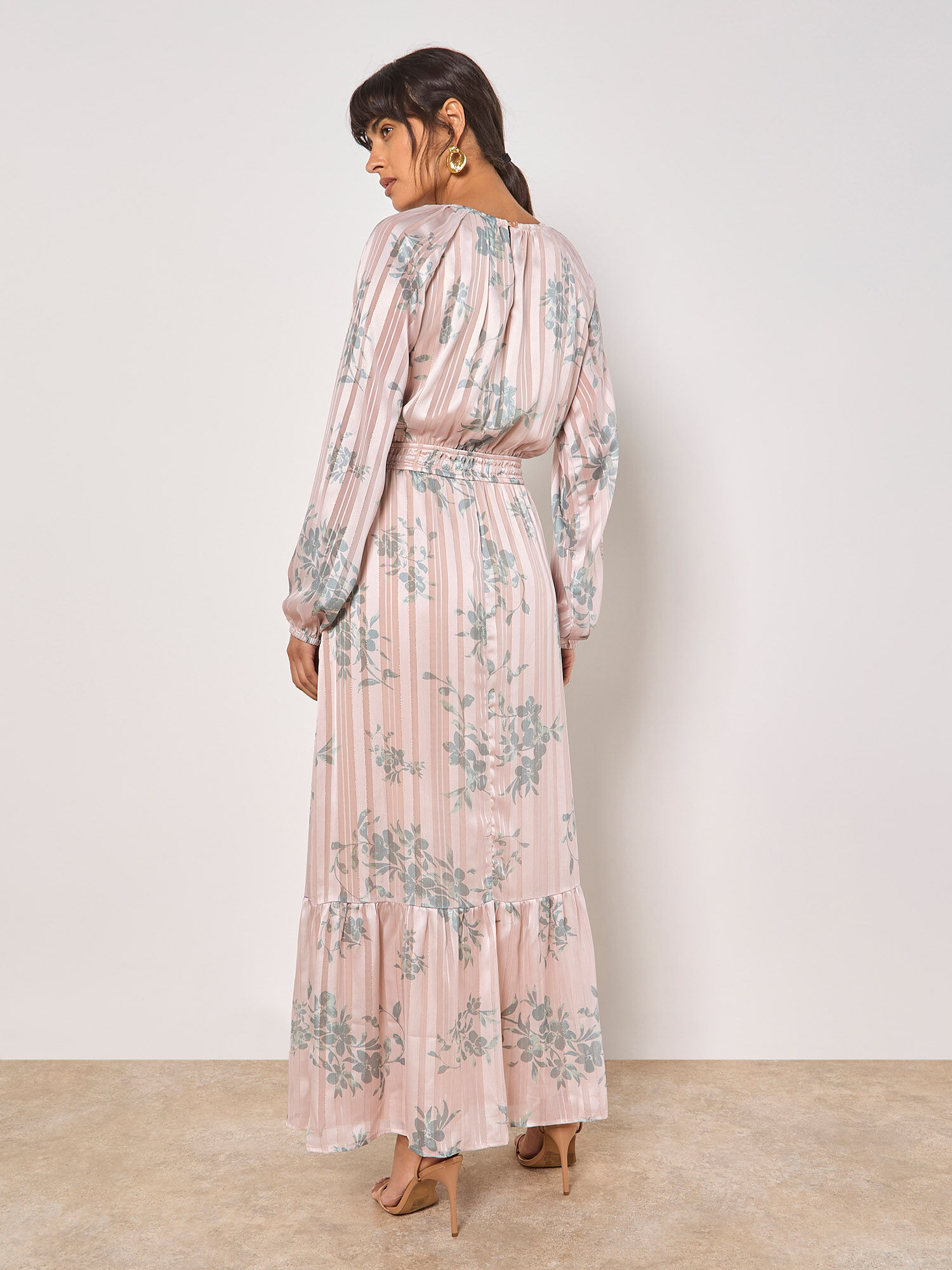 Silhouette Floral Satin Shimmer Maxi Dress | Apricot Clothing