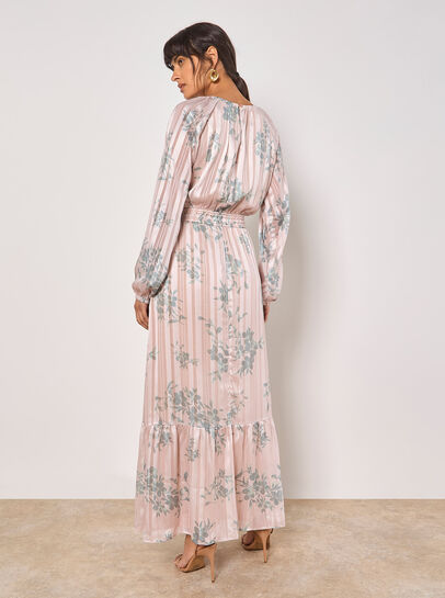 Silhouette Floral Satin Shimmer Maxi Dress