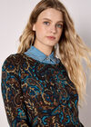 Jersey Knit Paisley Mini Dress, Navy, large