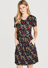 Black Ditsy Floral Print Dress, Black, large