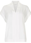 Cream High Collar Border V Neck Top, Cream, large