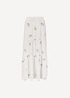 Paisley Embroidery Linen Blend Tiered Maxi Skirt, Cream, large