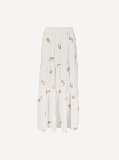 Paisley Embroidered Tiered Maxi Skirt