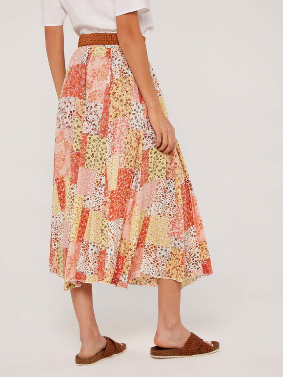 Ditsy Fusion Crinkle Skirt, Orange, large