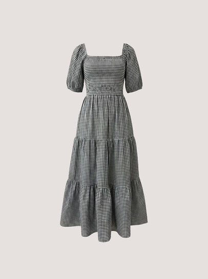 Cotton Gingham Milkmaid Midaxi Dress