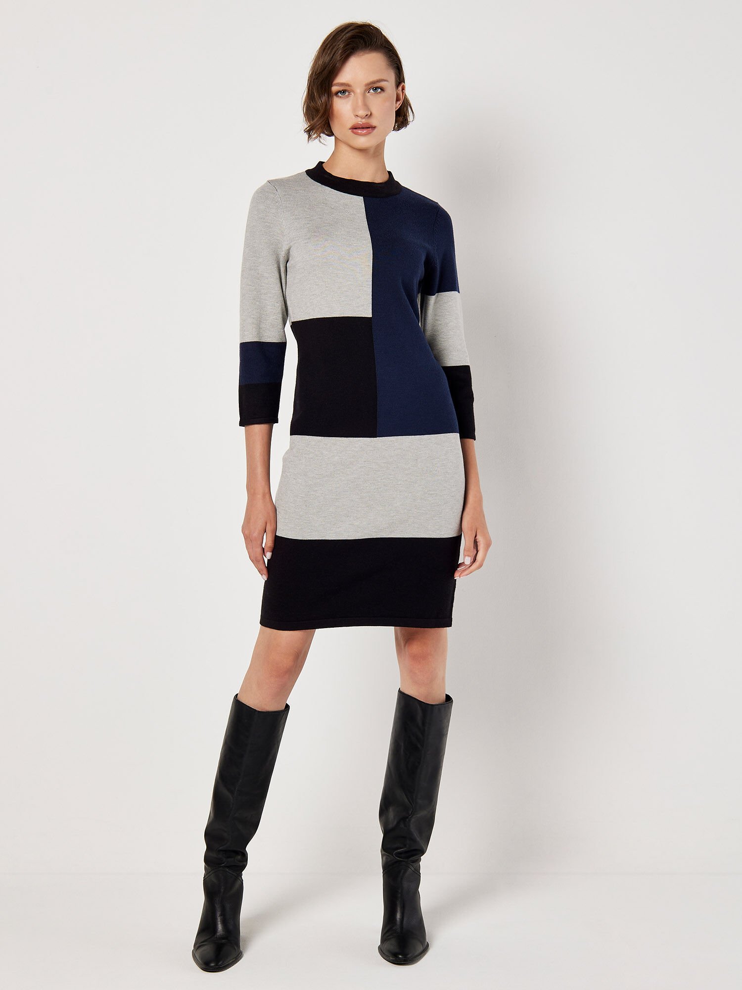 Colour Block Bodycon Mini Dress Apricot Clothing