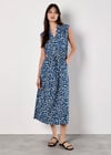 Animal Print Cotton Midi Dress, Blue, large