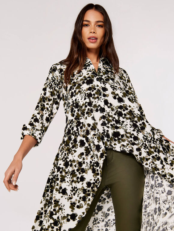 Paint Splash Extreme Hem Shirt, Khaki, large