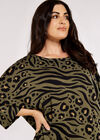 Curve Animal Print Batwing Top, Khaki, large