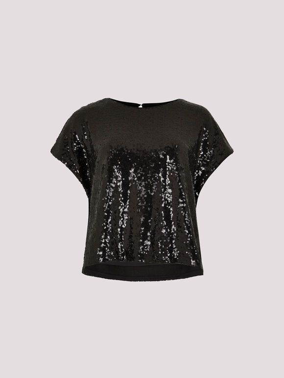 Sequin Crop T-Shirt, Black, large