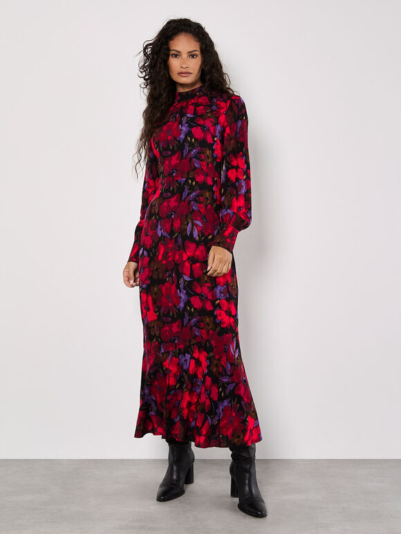 Floral Midaxi Dress, Red, large