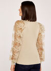 Organza Sleeve Ribbed Jumper, Stone, large