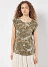 Graphic Animal Print Woven T-Shirt, Khaki, large