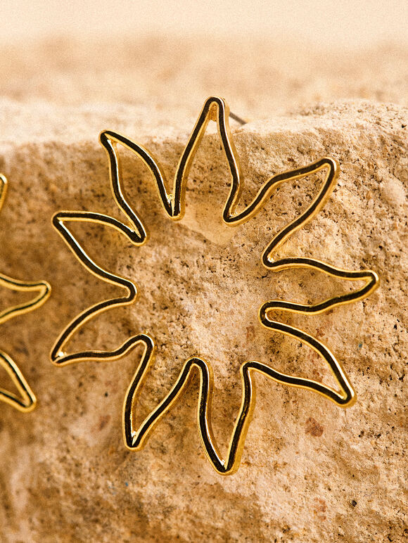 24K Gold Plated Flower Stud Earrings, Gold, large