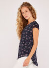 Floral Chiffon Top, Navy, large