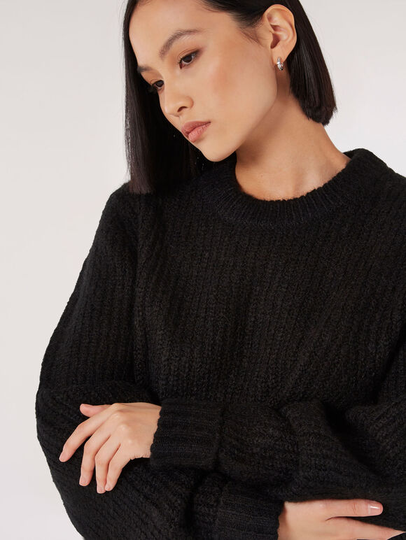 Chunky Knit Boxy Jumper, Black, large