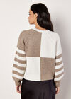 Colour Block Waffle Knit Jumper, Cream, large
