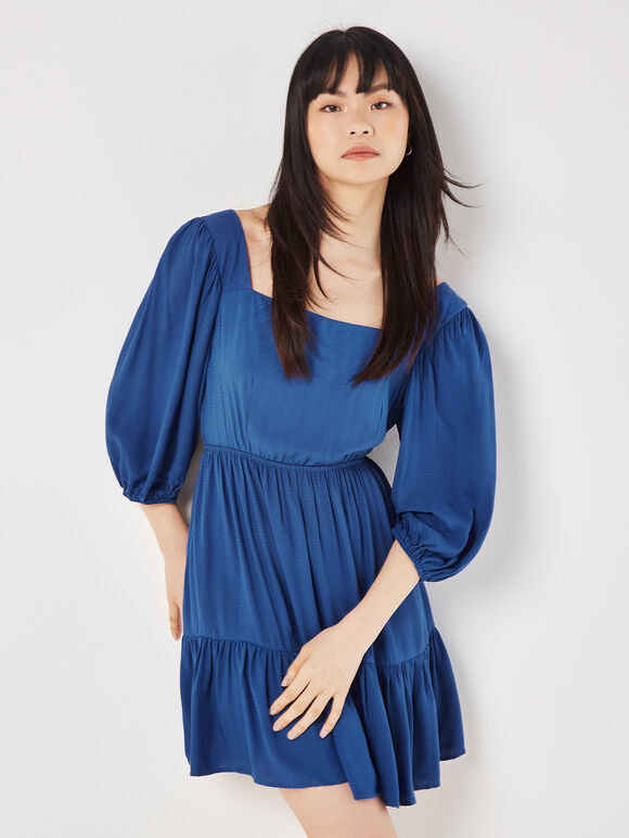 Chevron Texture Cut-Out Mini Dress, Blue, large