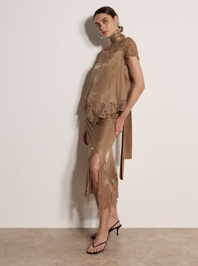 Lace Insert Satin Scarf Top
