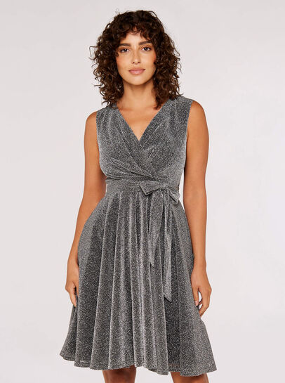 Metallic Pleat Skater Mini Dress