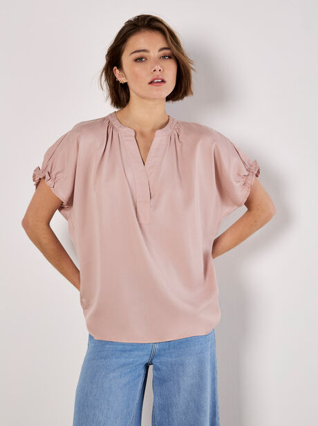 Ruffle Sleeve Woven T-Shirt