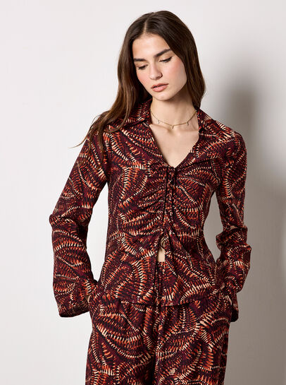 Abstract Print Ruched Front Blouse