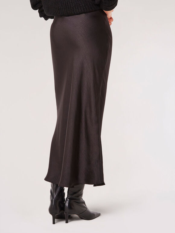 Satin Bias Maxi Skirt, Black, large