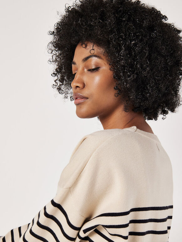 Stripe Rib Knit Longline Jumper, Stone, large
