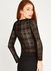 Lace V-Neck Bodysuit, Black, large